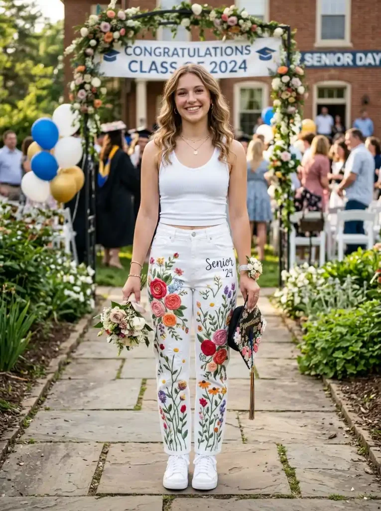 15-Floral Senior Jeans Idea