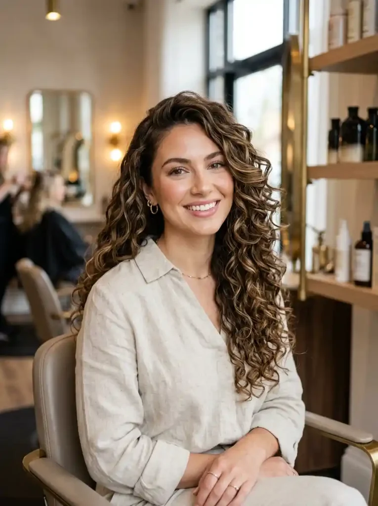18. Defined Layered Curls with a Side Part