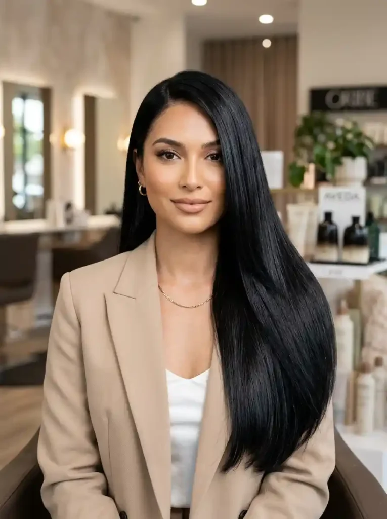 20. Sleek Straight Hair with a Deep Side Part