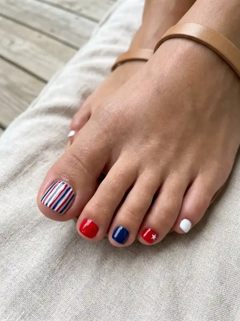 5-Festive 4th of July Toe Nail