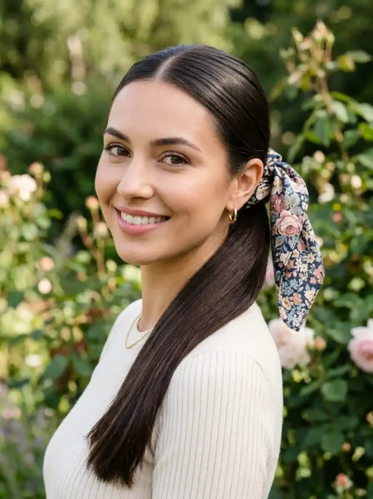 1. Classic Knotted Bandana Ponytail-Bandana Hairstyles for Women