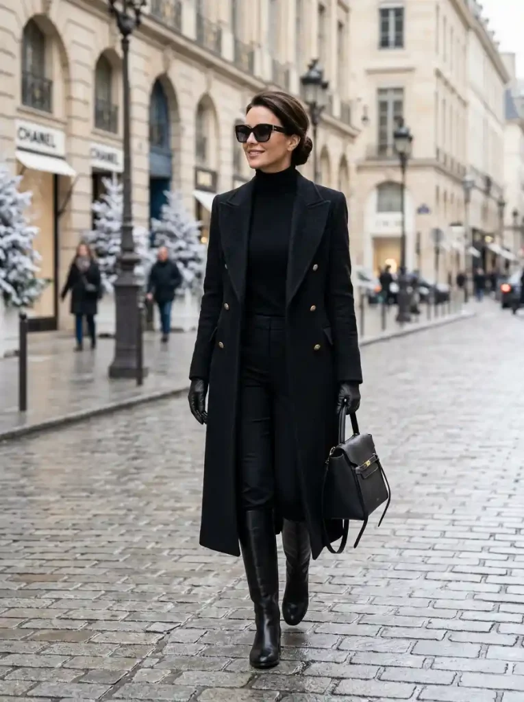 10. Cashmere Coat with Leather Gloves