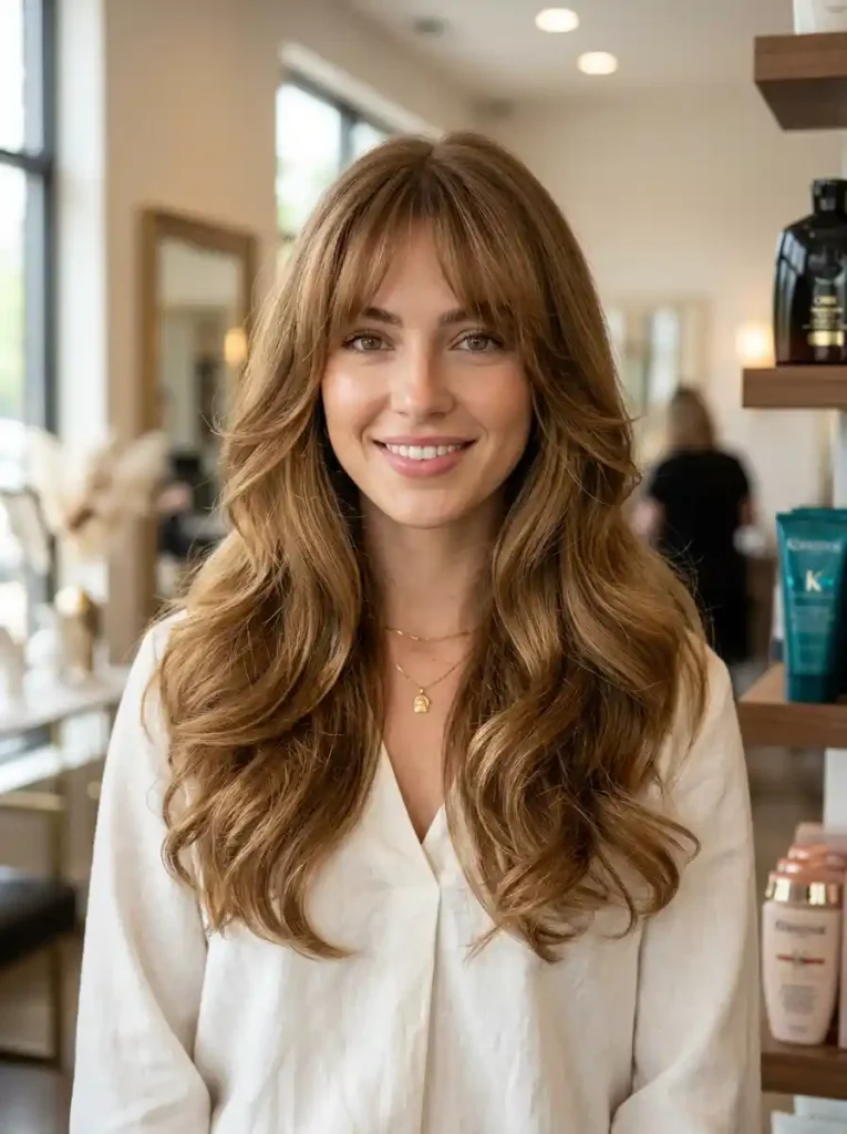 10. Long Feathered Hair with Feathered Bangs