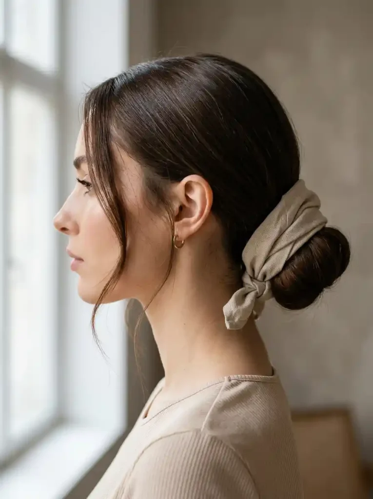 10. Scarf-Wrapped Low Bun