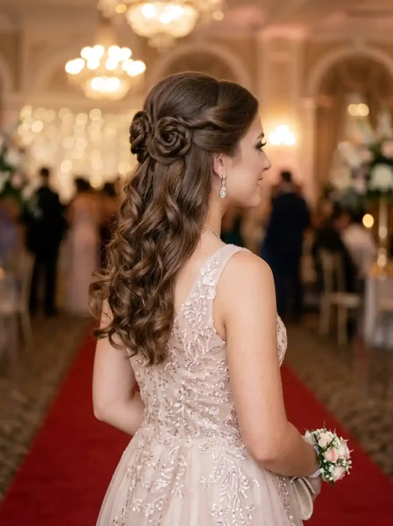 11. Curled Half-Up Rosette Twist