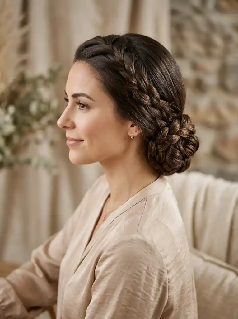 12. Braided Bun with Side Weave
