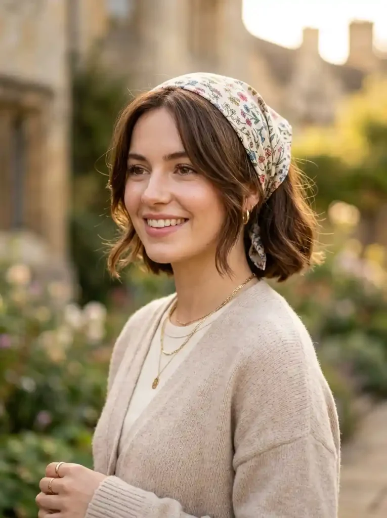 12. Layered Bob with Floral Scarf