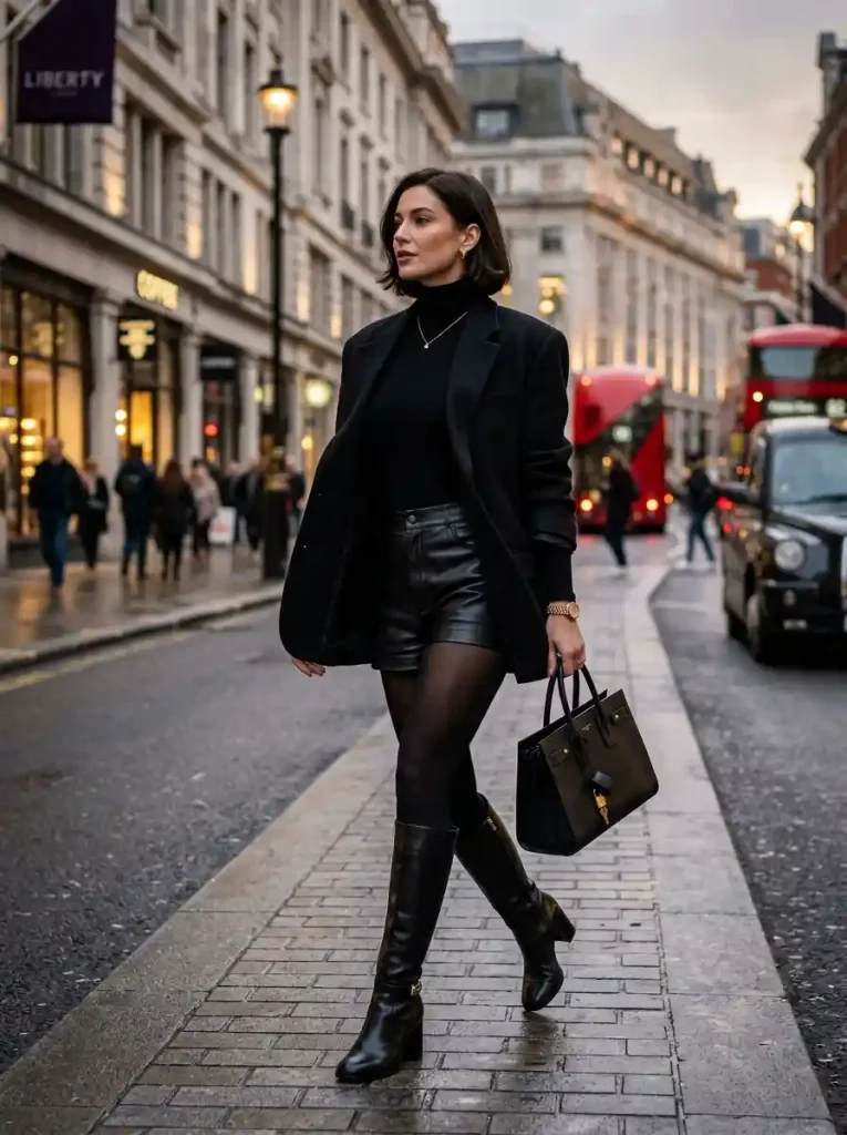 12. Oversized Blazer with Leather Shorts