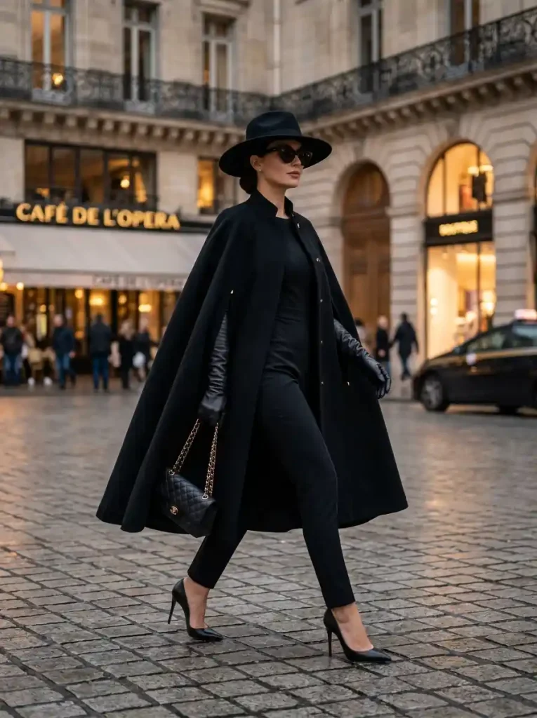 13. Black Cape Coat Ensemble