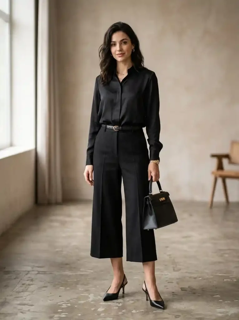 14. Silk Blouse with Tailored Culottes