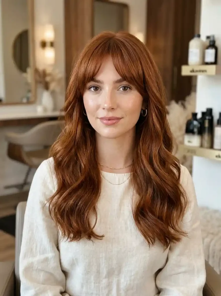 15. Modern Long Hairstyles With Bangs-Long Hair with Soft Arched Bangs