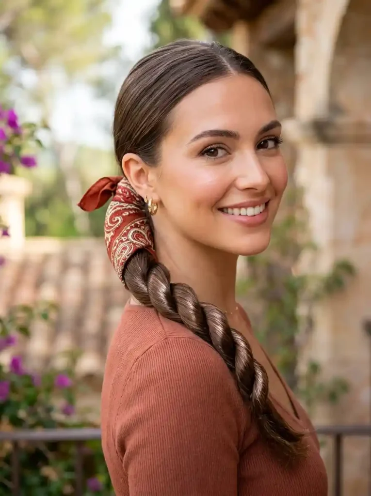 16. Bandana-Wrapped Rope Ponytail