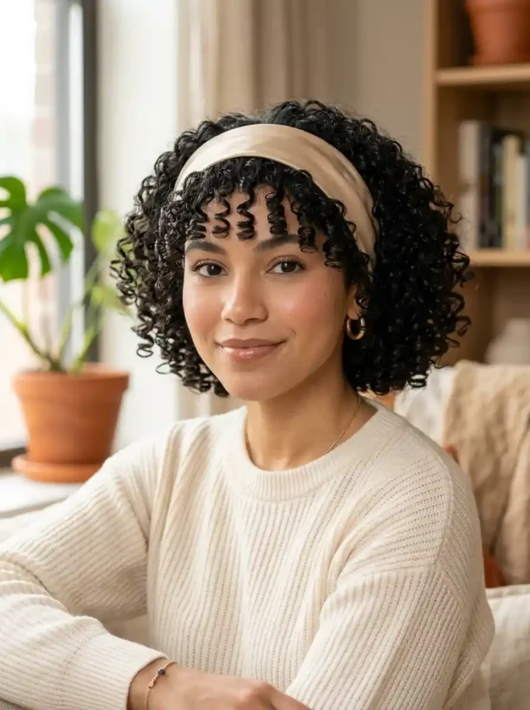 16. Curly Bob Satin Wrap