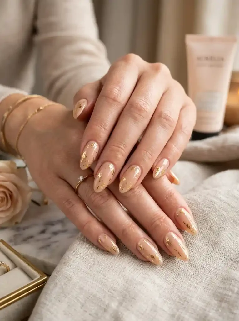 16. Gold Foil Nude Nails