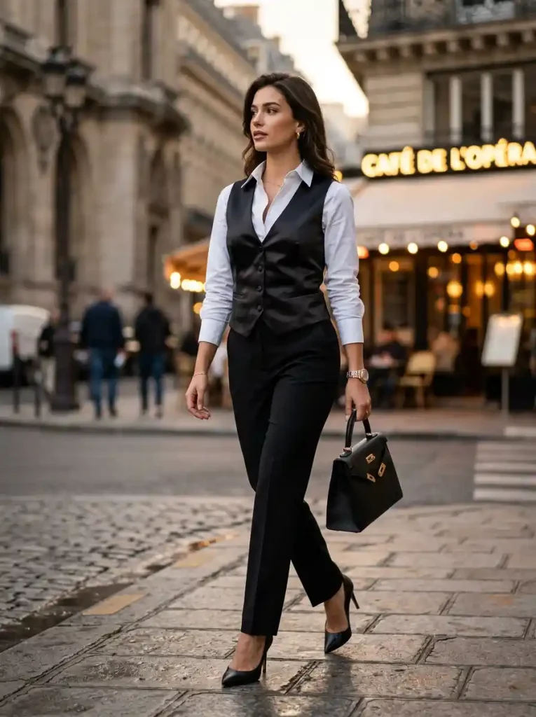 16. Satin Vest with Tailored Pants