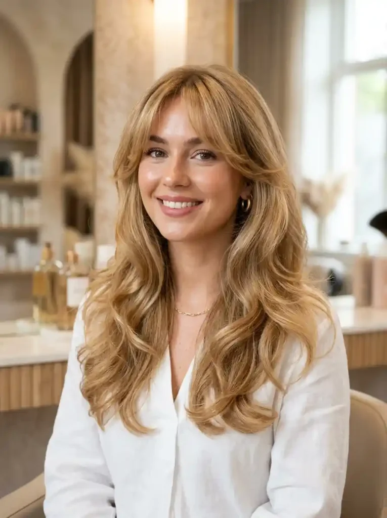 17. Layered Blowout with Curtain Bangs