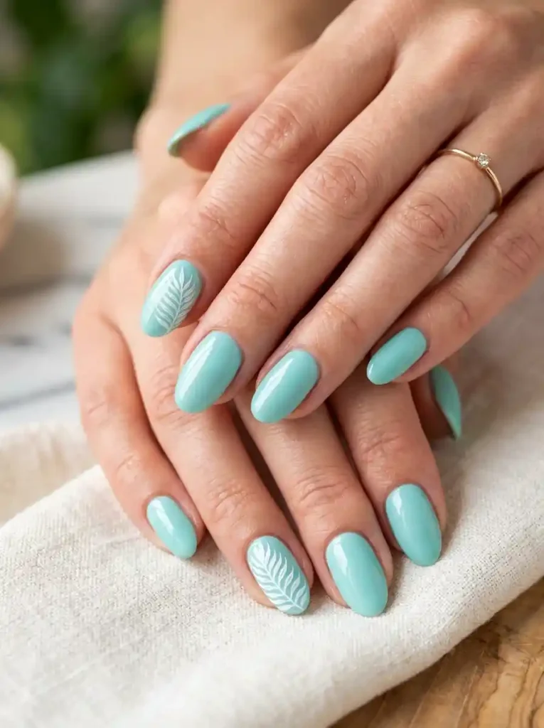 17. Tropical Palm Accent Nails