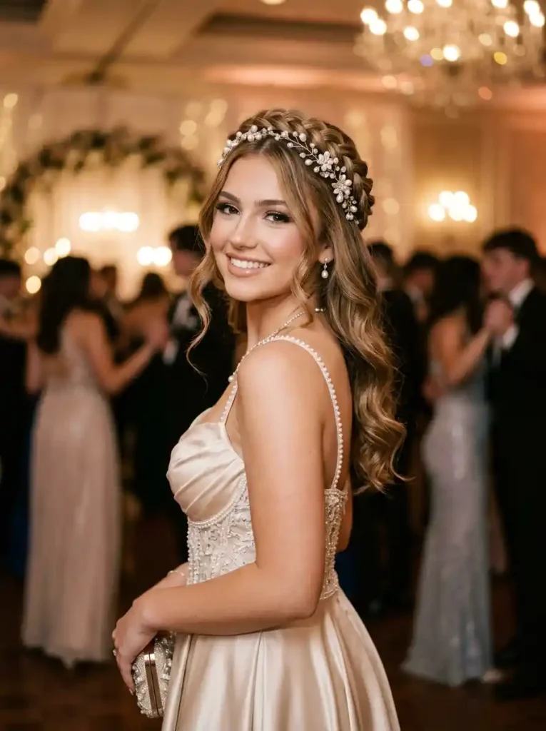 18. Twisted Pearl Crown-prom hairstyles for medium hair
