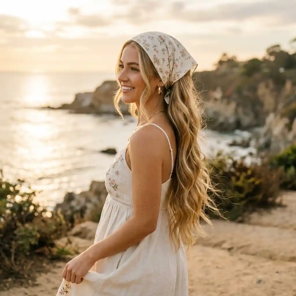 2. Loose Waves Wrap-Bandana Hairstyles for Long Hair