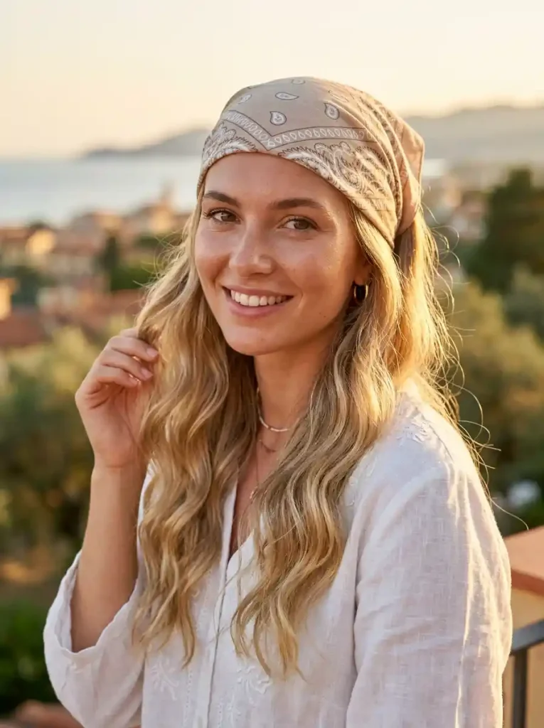 2. Loose Waves with a Crown Bandana