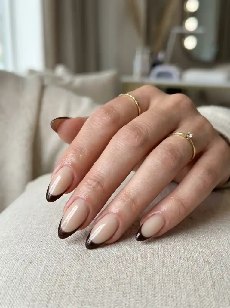 20. Espresso French Almond Nails