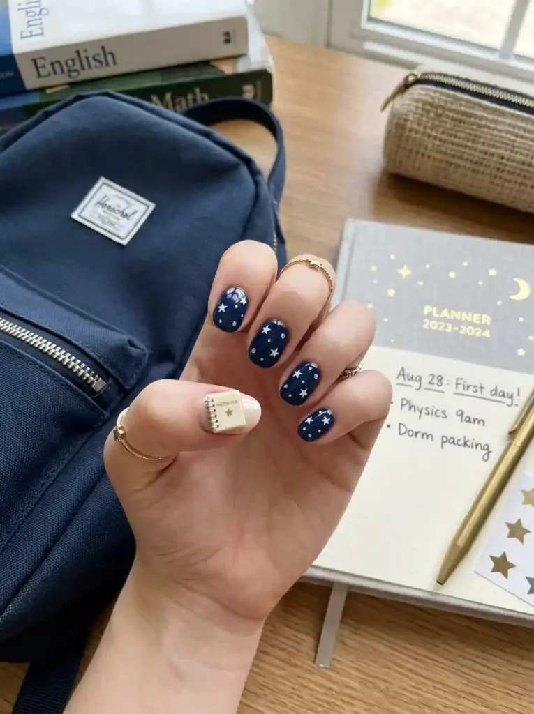 20. Midnight Study Stars-Back-to-School Nail Ideas