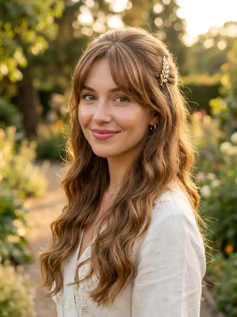 21. Half-Up Hairstyle with Curtain Bangs