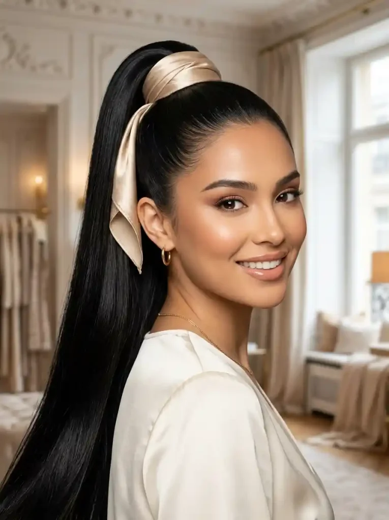 21. Wrapped High Pony with a Satin Bandana