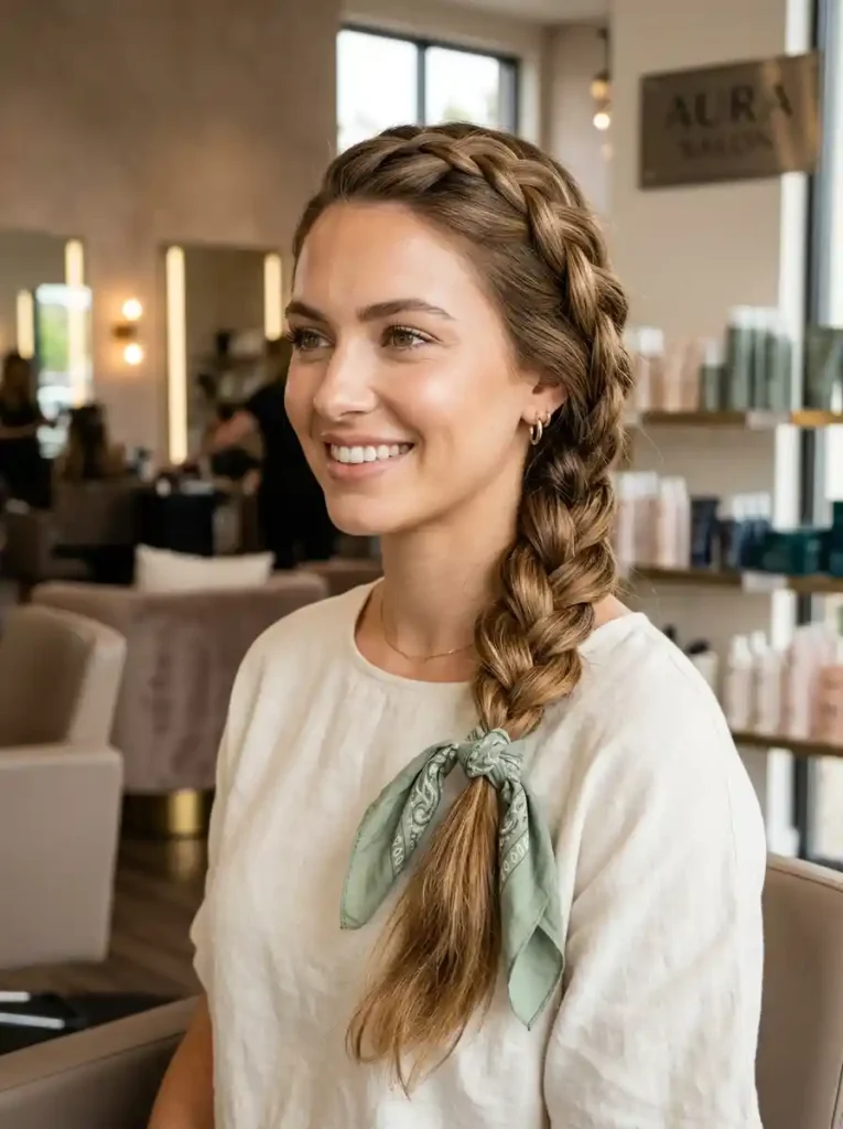 22. Loose Dutch Braid with a Side Tie