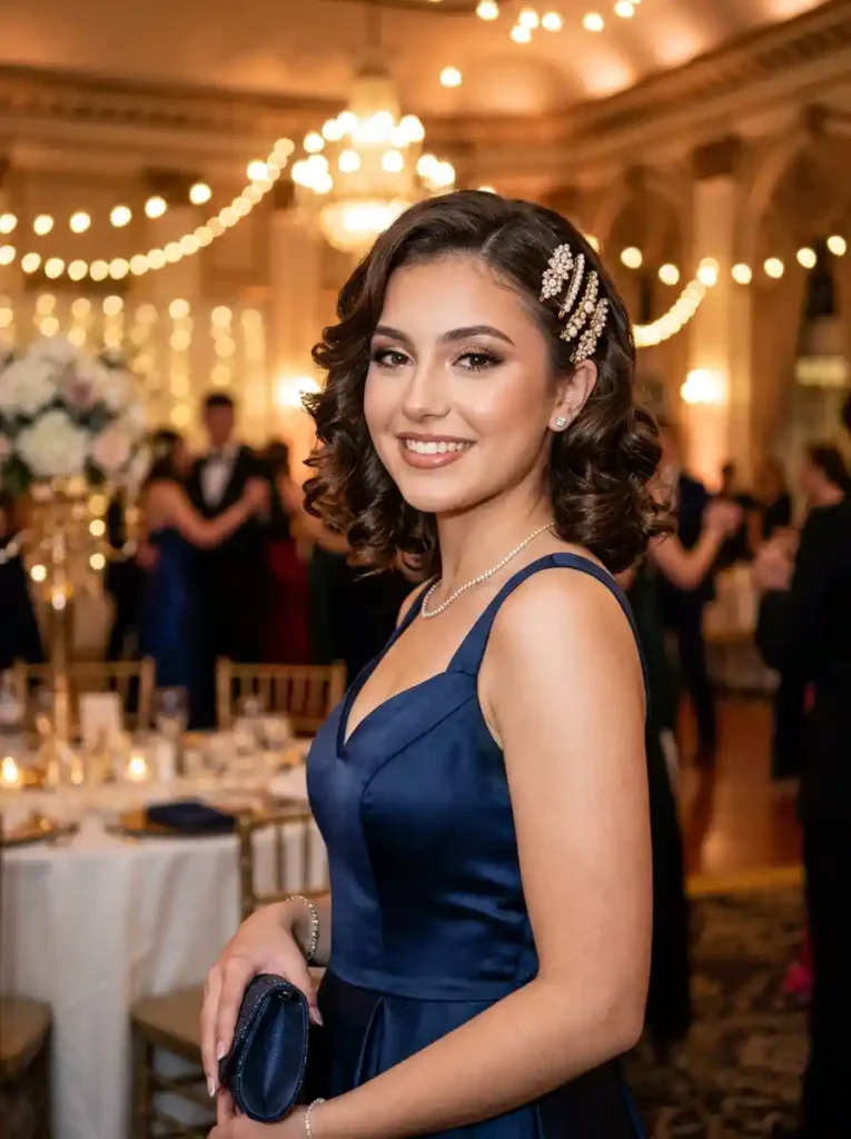 3. Curled Bob with Jewel Hair Clips