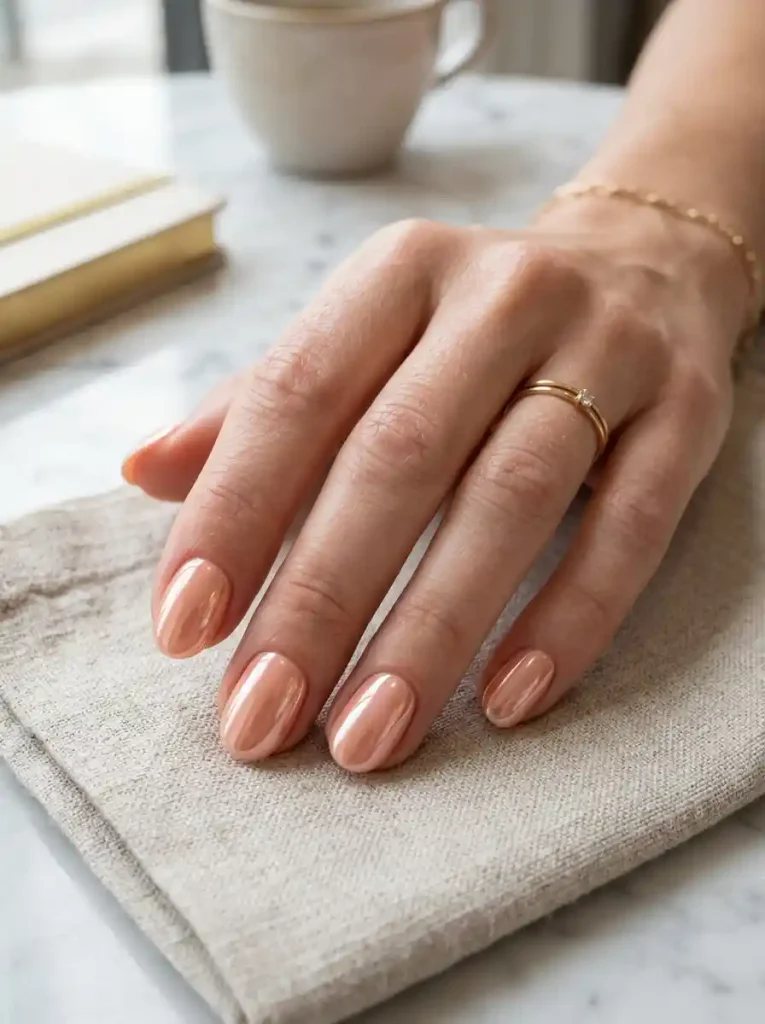 3. Peach Sorbet Chrome Nails