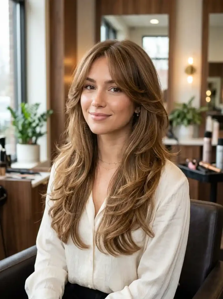 4. Long Butterfly Cut with Side Bangs