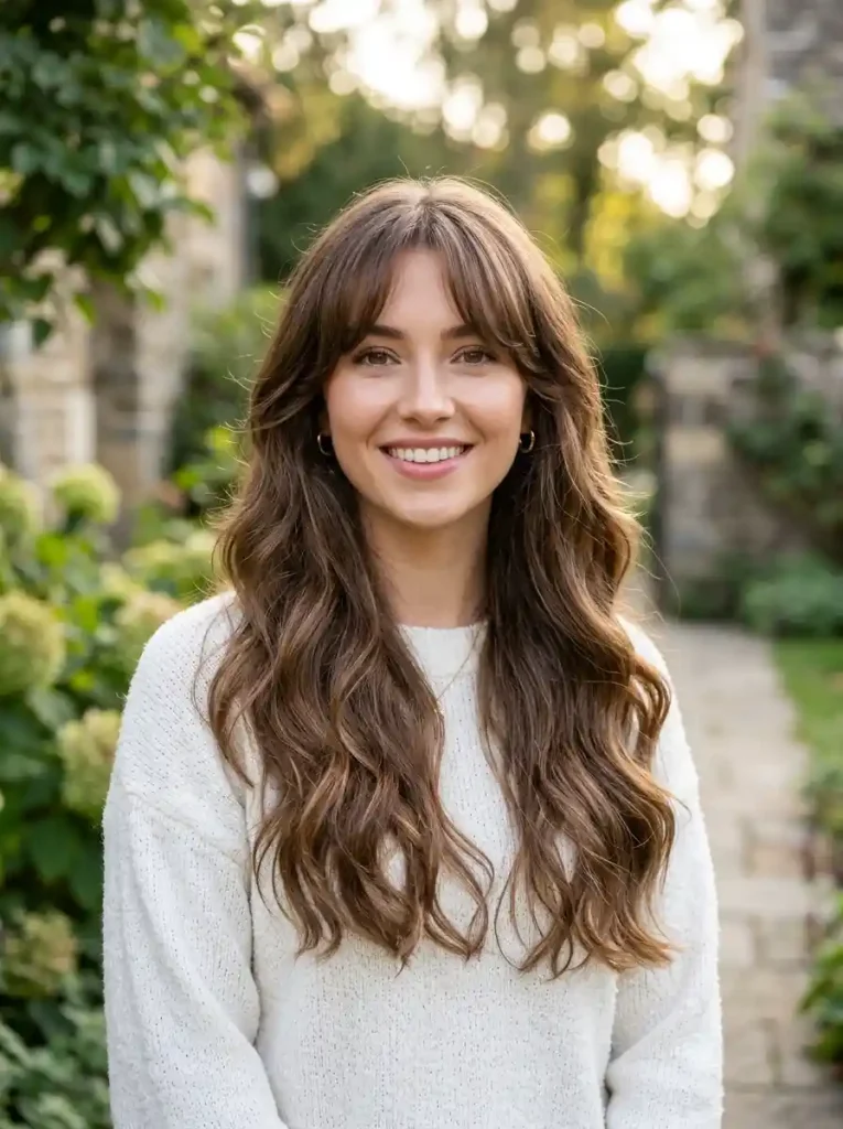 5. Wavy Hair with Curtain Bangs