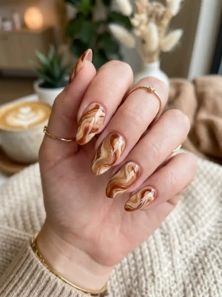 6. Cinnamon Swirl Gloss Nails