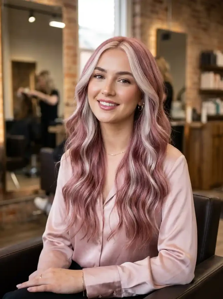 6. Dusty Rose Hair with Platinum Stripe
