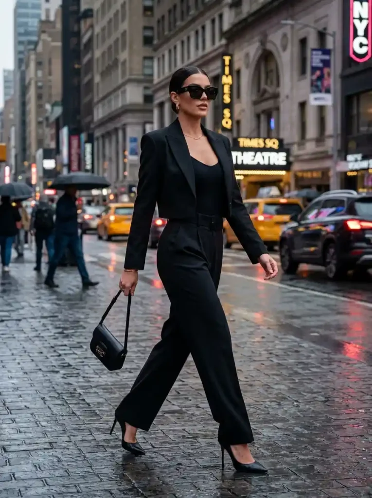 7. Cropped Blazer with High-Waisted Trousers