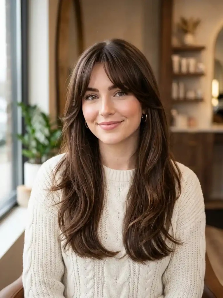 7. Face-Framing Layers with Curtain Fringe