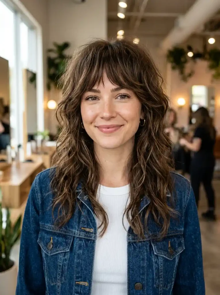 8. Long Shag with Textured Bangs