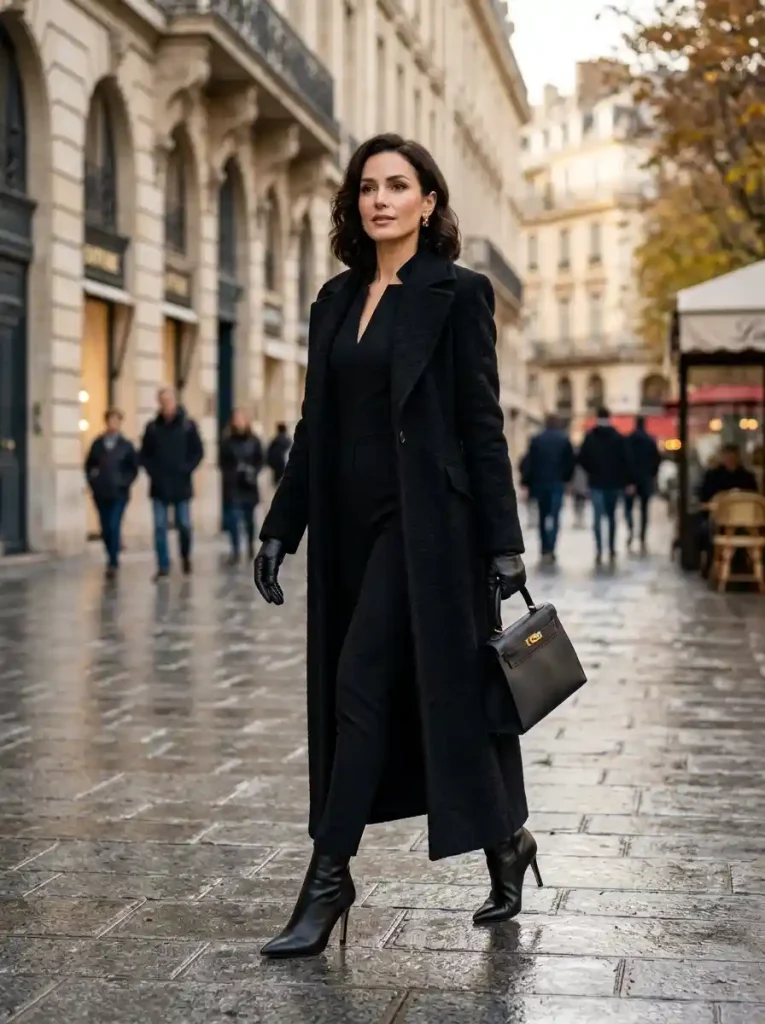 8. Monochrome Jumpsuit with Long Coat