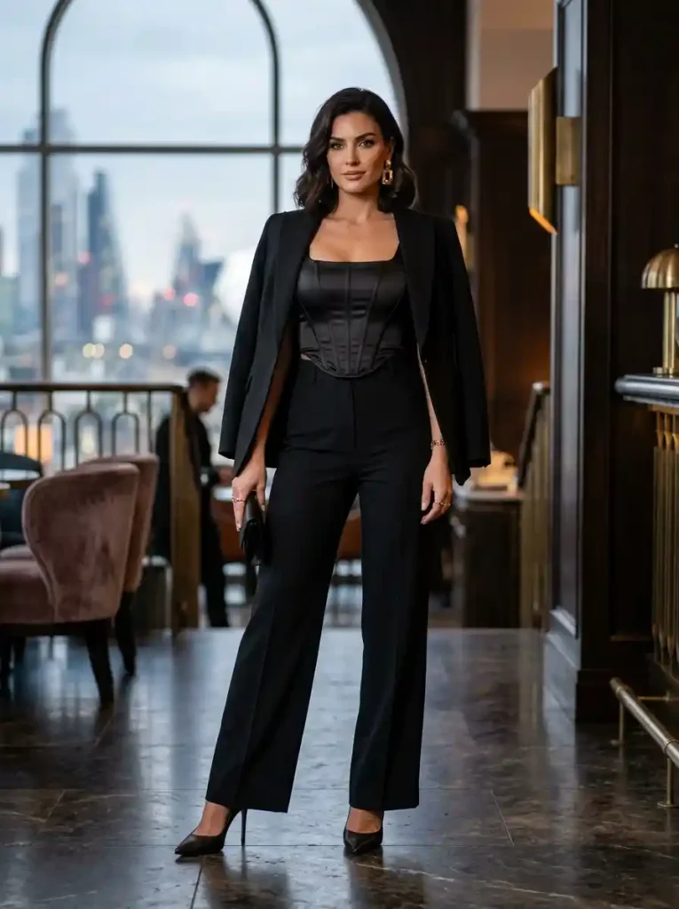 9. Black Corset with Tailored Suit Pants
