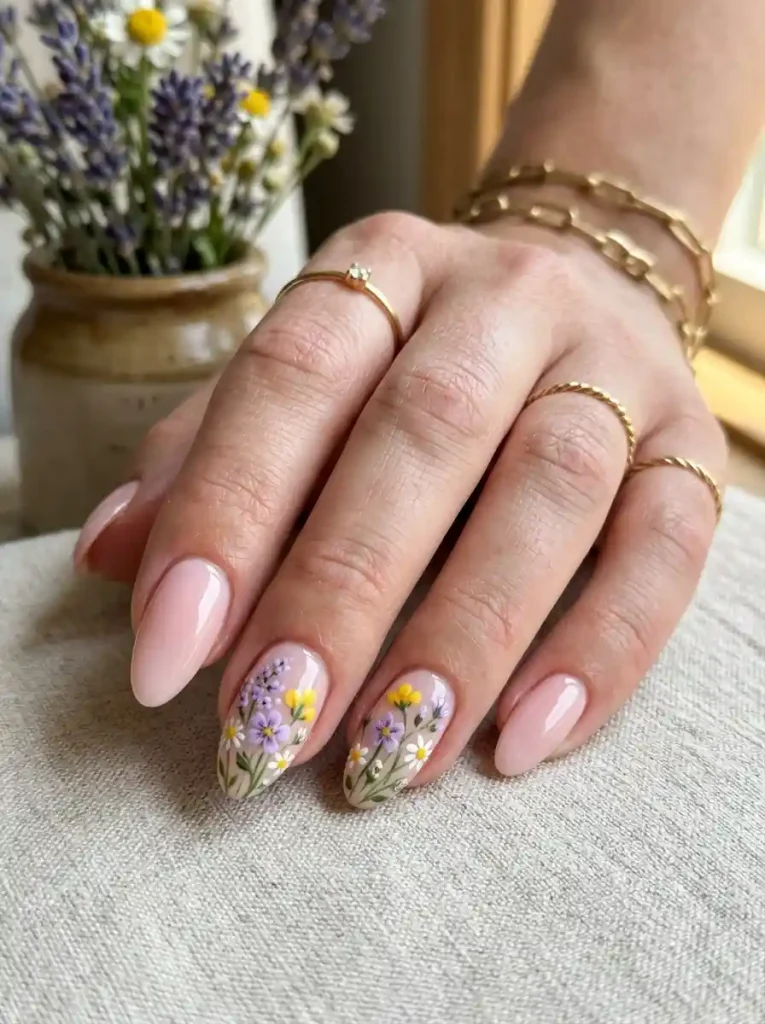 9. Wildflower Accent Nails