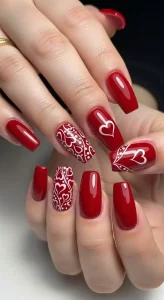 15-Super Cute Red Valentine’s Day Nail
