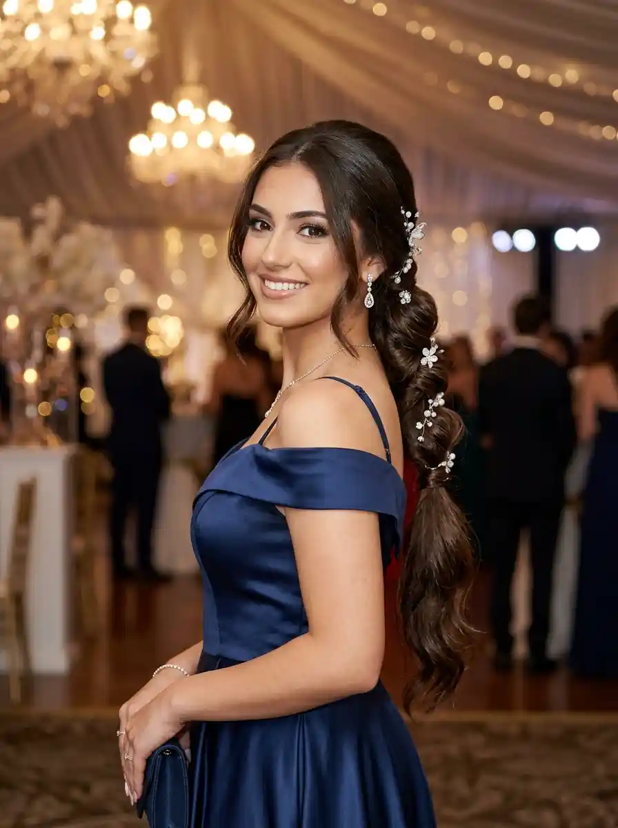 Crystal-twisted low pony hairstyle