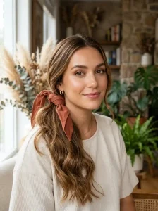 24. Textured Low Pony with Knot Wrap-Bandana Hairstyles for Women